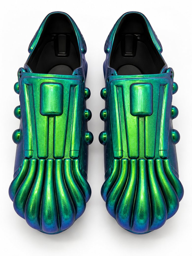Iridescent green sculpted upper