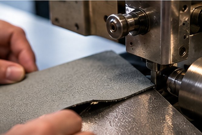 Skiving machine thinning the edge of a leather panel